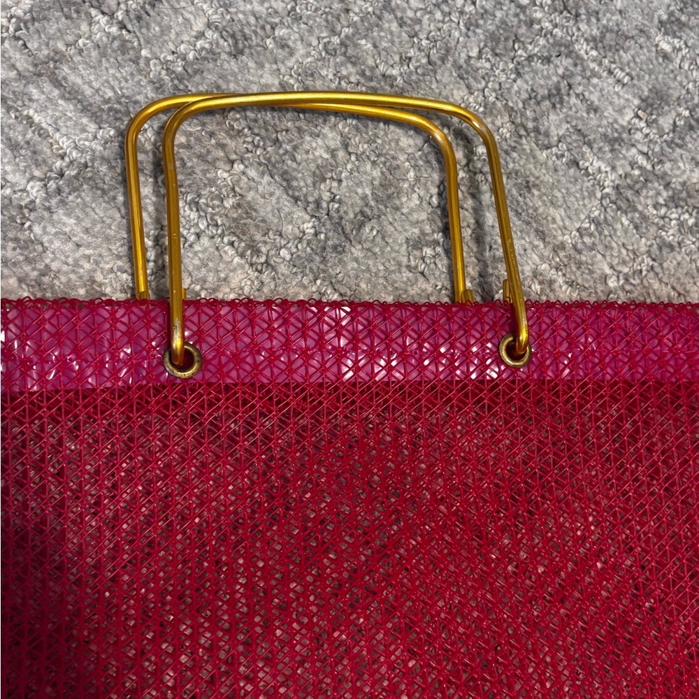 Red Plastic Gold Handled Tote with Dachshund Cutout | Made in Spain - Picture 3 of 7